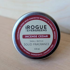 Incense Cedar Solid Perfume & Cologne – Unisex Natural Scent Balm – Wild crafted from Oregon Forests