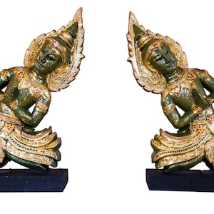 Pair of 1.5 FT x 9&quot; Vintage Thai Temple Guardian Angel Figures