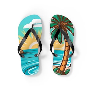 Tropical Flip Flops - Summer Beach Vibes, Vacation Slides, Palm Tree Footwear, Poolside Sandals, Gift for Sun Lovers