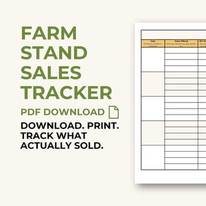 Farm Stand Sales Tracker - druckbares Log-Blatt für Farmstände, Eierverkauf, Gemüse und mehr am Straßenrand - Ehrensystem