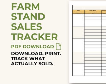 Farm Stand Sales Tracker – Printable Log Sheet for Roadside Farm Stands, Egg Sales, Vegetables & More - Honor System