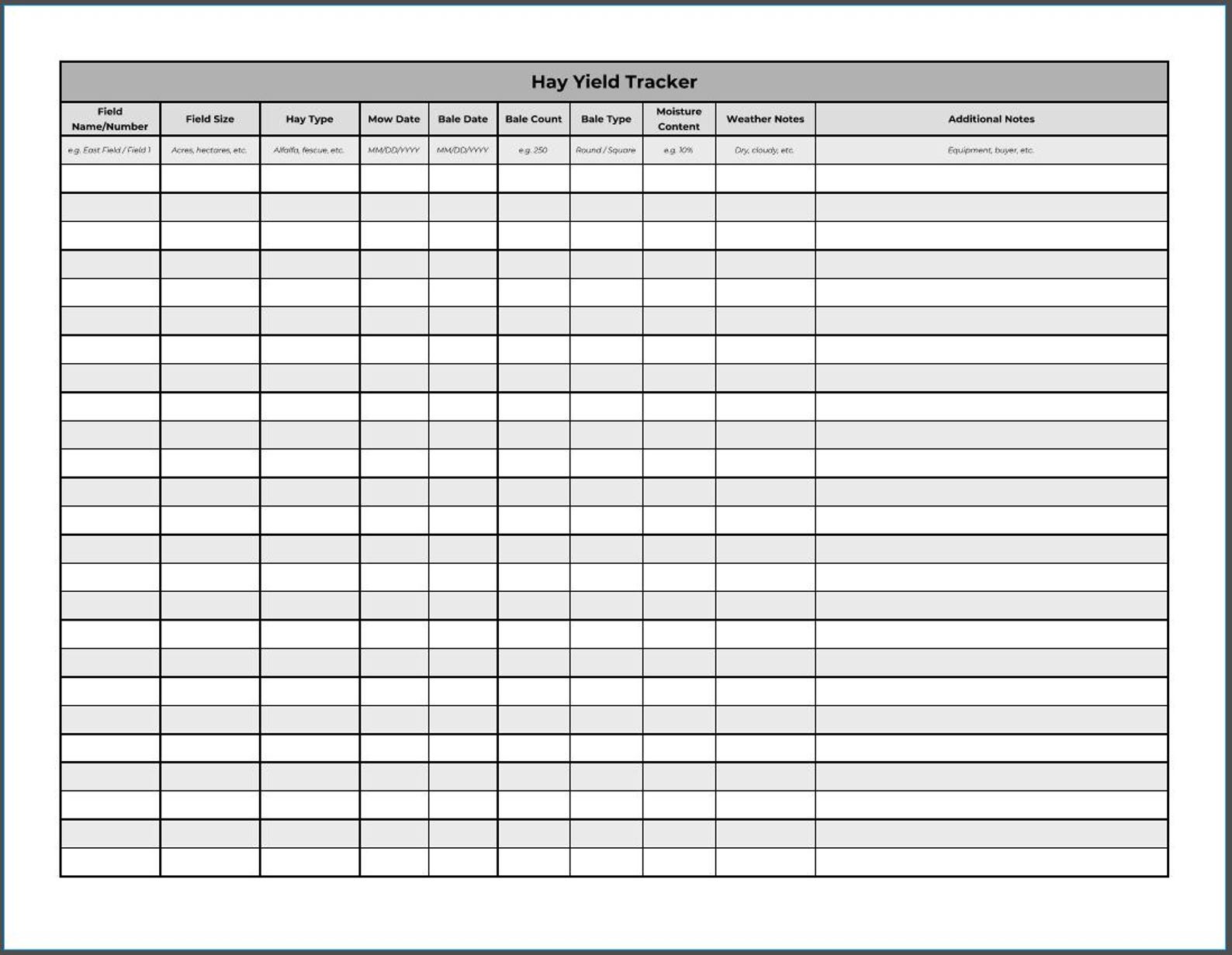 Yield Printable Hay Yield Tracker V1 – Printable PDF for Small Farms and Hay Producers ...