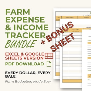 Farm Income and Expense Tracker Bundle – PDF + Spreadsheet with Bonus Budget Sheet | Printable and Digital Farm Budgeting Tool