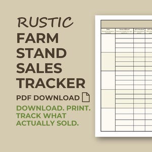 Rustikaler Farmstand Verkaufs-Tracker | Druckbare PDF | &quot;Ehre System Log Sheet für die Verkäufe von Eiern, Veggie und Produkten&quot;