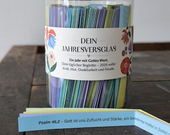 Jahresglas 2026 Bibelverse | 365 ermutigende Verse | Christliches Geschenk | Bibel | Psalm | Jesus | Gott | Weihnachtsgeschenk | Versglas