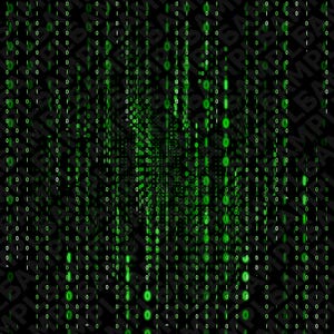 Może przedstawiać: Grafika cyfrowa przedstawiająca zielony kod binarny spadający na czarnym tle. Liczby 0 i 1 ułożone są w pionowych liniach, tworząc efekt matrycy. Słowo „SAMPLE” jest widoczne w tle.