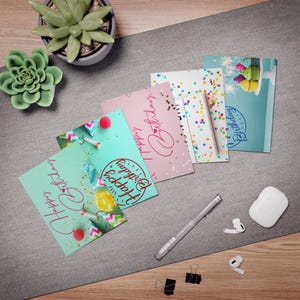 Colorful Birthday Greeting Cards - 5-Pack | Celebrate with Joy, Perfect for All Occasions, Festive Cards, Happy Birthday, Party Invitations