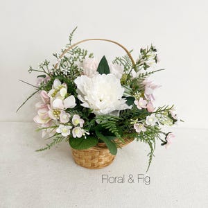 Farmhouse Floral Basket: English Cottage Faux Flower Arrangement