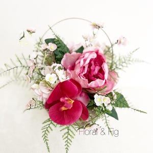 Farmhouse Floral Basket: Pink Faux Flower Arrangement, English Cottage Decor