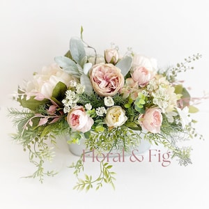 Handmade Farmhouse Floral Arrangement: Blush Pink Centerpiece