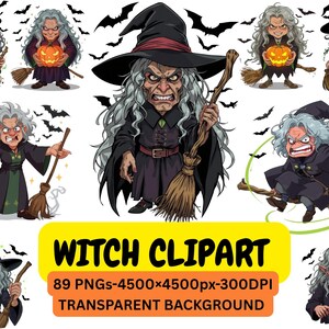 Witch Clipart Bundle: 89 Halloween PNGs - Spooky Witch Stickers (Digital Download)