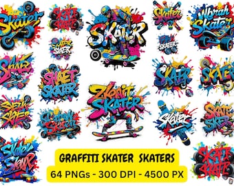 Graffiti Skater Clipart Bundle: Urban Skateboarding PNGs (Digital Download)