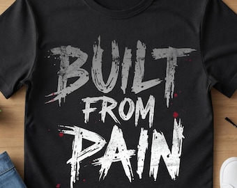 Clipart tipografico scuro "Built From Pain", pacchetto SVG PNG di motivazione per la palestra (download digitale)