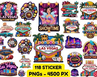 Paquete de pegatinas de Las Vegas (181 PNG): Letreros de neón de casino, Showgirls (descarga digital, PNG de 4500 px)