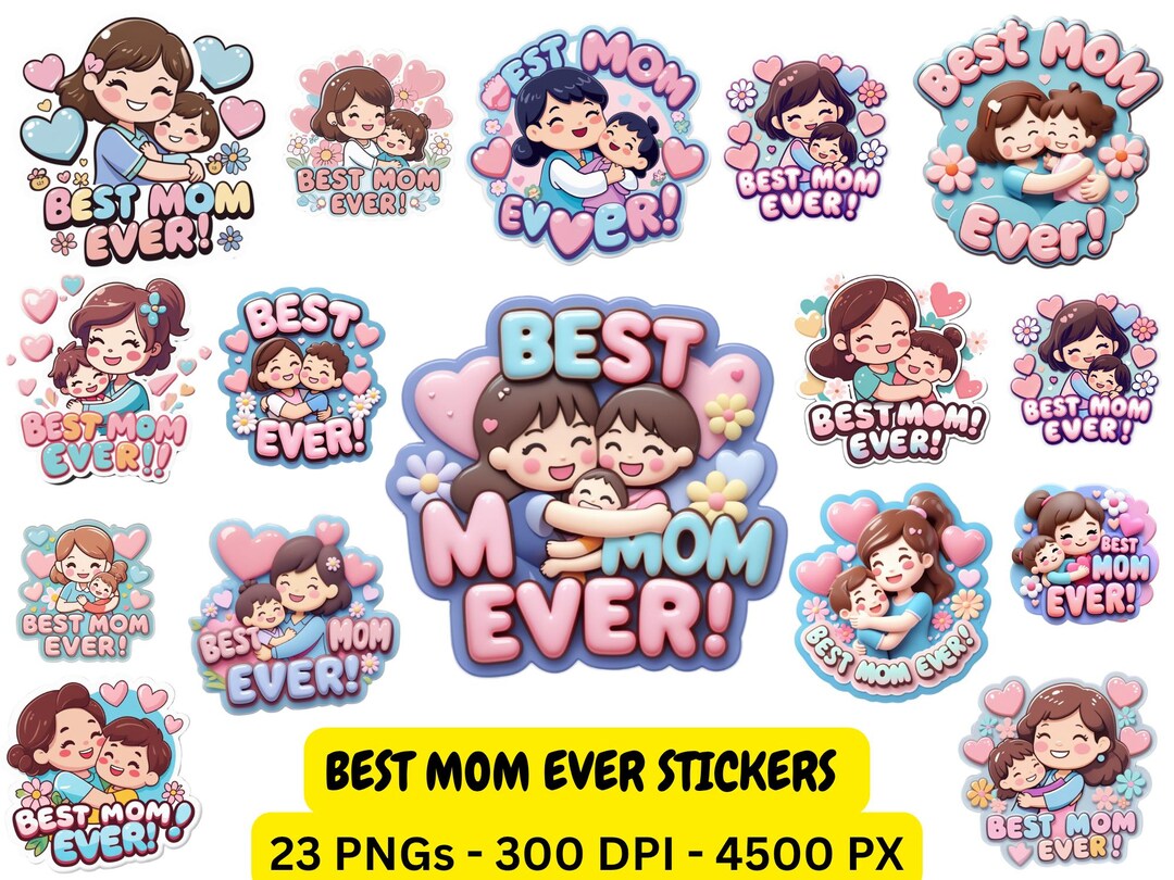 Mother's Day Stickers: Cartoon Mom & Child PNG Bundle (digital Download ...