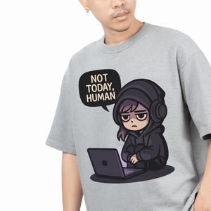 Tshirt Anti-Social Hoodie Girl T-Shirt Design – “Not Today, Human” – Introvert Vibes Cartoon Vector for Sublimation & POD