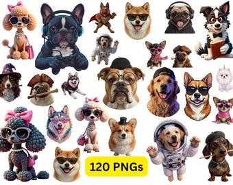 Funny Dog Sticker Bundle | 120 Puppy PNG  (Digital Download)