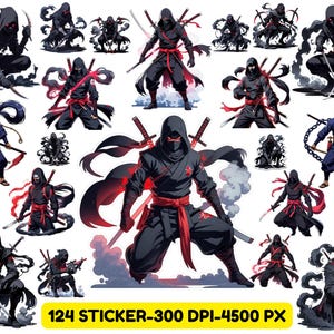Ninja Warrior Sticker Bundle: Japanese Assassin Clipart (Digital Download