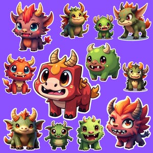 Sticker Cute Baby Dragon Sticker Pack – Kawaii Fantasy Monster Stickers – Mythical Creature Vinyl Decals for Laptops, Journals & Water Bottl