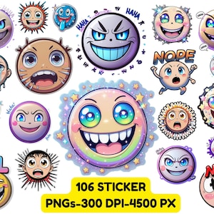 Pegatinas divertidas de emojis: Imágenes prediseñadas de caras de memes kawaii (descarga digital)