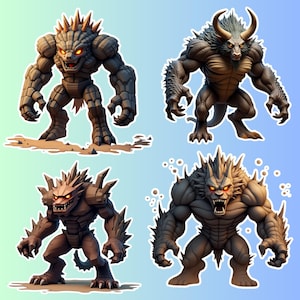 Monster Sticker Pack 19 PNGs ,Fantasy Creature Stickers ,Vinyl Horror Beast Decals | RPG Game Aesthetic , Cute Scary Monster Art for Laptops