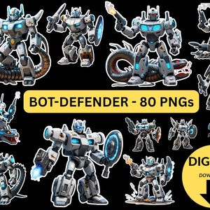 Robot Clipart PNG Bundle: Sci-Fi Mech Warrior Stickers (Digital Download 3500x3500px 300 DPI)