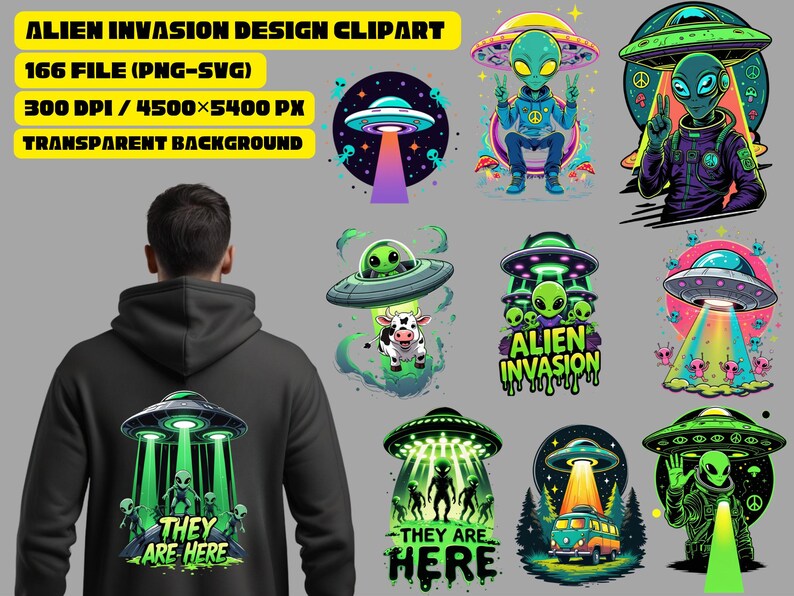 Alien Invasion Clipart Bundle | 48 UFO Designs (PNG, SVG) - Etsy