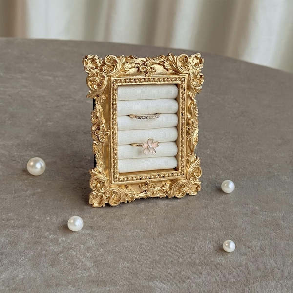 Wedding Ring Holder Jewelry Display, Gold Velvet Ring Display, Engagement Ring Photo Prop & Bridal Gift, Bridesmaid Proposal Keepsake