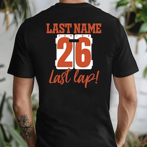 Example of Design on Back of tee, red text on black. Add swimmer's custom name on top line.