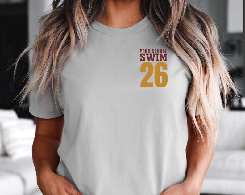 Example of Design on front of tee, Cardinal Red and Gold Text on Silver. Add custom school or mascot name on top line.