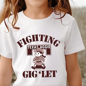 Aggie-inspirerad barntröja | Fighting Gig'let-tröja | Design för pojkar eller flickor | Matchdagströja | Gig'Let-tröja