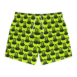 Ghostface-zwembroek, strandshort limoen en zwart, zwemkleding heren, cadeau horrorfilm fan, Halloween-kostuum
