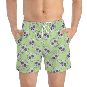 Zwembroek met schedelprint, strandshort voor heren, zomerboardshort, groene badmode, badpak piratenthema