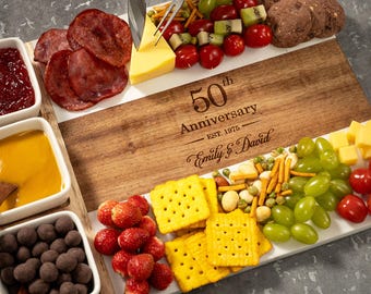 Golden Anniversary Charcuterie Board - Personalized 50th Anniversary Cheese Tray - 50 Years Anniversary Gift for Mom - Wedding Keepsake Gift