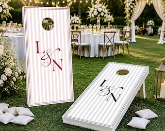 Custom Wedding Striped Cornhole Board, Personalized Engagement Party Cornhole Wrap, Outdoor Game Party Gift Idea