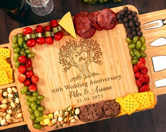 50 Year Anniversary Charcuterie Board - Custom 50th Anniversary Cheese Board - Personalized Golden Wedding Keepsake Gift - Gift for Parents