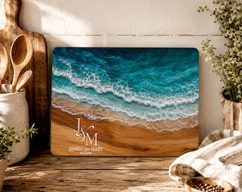 Personalized First Home Gift for Couple, Custom Ocean Epoxy Style Cutting Board, Housewarming Keepsake Gift for Newlyweds