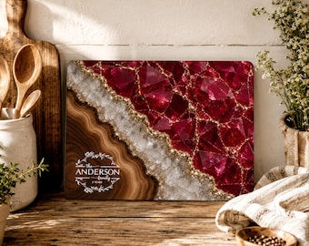 Personalized Anniversary Gift for Couple, Custom  Newlyweds Wedding Gift, Marble Wood Resin Glass Cutting Board, Housewarming Gift Keepsake