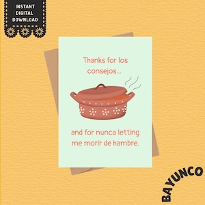 Gracias por los consejos / Tarjeta divertida para el Día de la Madre en Spanglish / Tarjeta de agradecimiento con descarga digital para mamá o figura materna