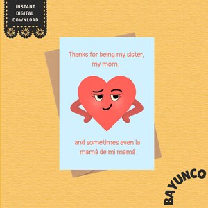 Thanks for Being My Sister and My Mom | Spanglish Digital Card for Mother's Day, Birthdays or Just Because