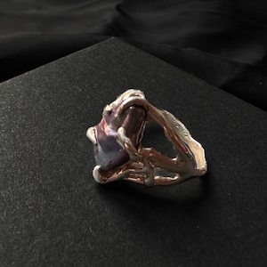 Black Freshwater Pearl Ring in Sterling Silver – Organic Lost Wax Jewelry