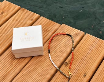 Mixed Beaded Fish Pendant Necklace: 925 Silver, Coral & Turquoise