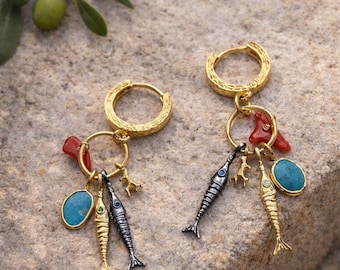 Pelagos – Multi-Charm Ocean Earrings - Astypalaia Collection - 925 Silver