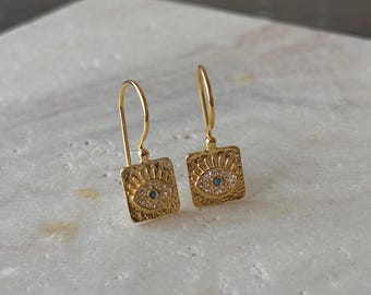 Gold Evil Eye Earrings: 925 Sterling Silver Studs