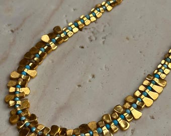 Solstice Necklace – Heliopolis Collection | Turquoise & Gold Plated Statement Necklace | Symbolic Jewelry for Inner Transitions