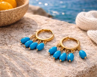 Kyma – Blue Bead Hoop Earrings - Astypalaia Collection