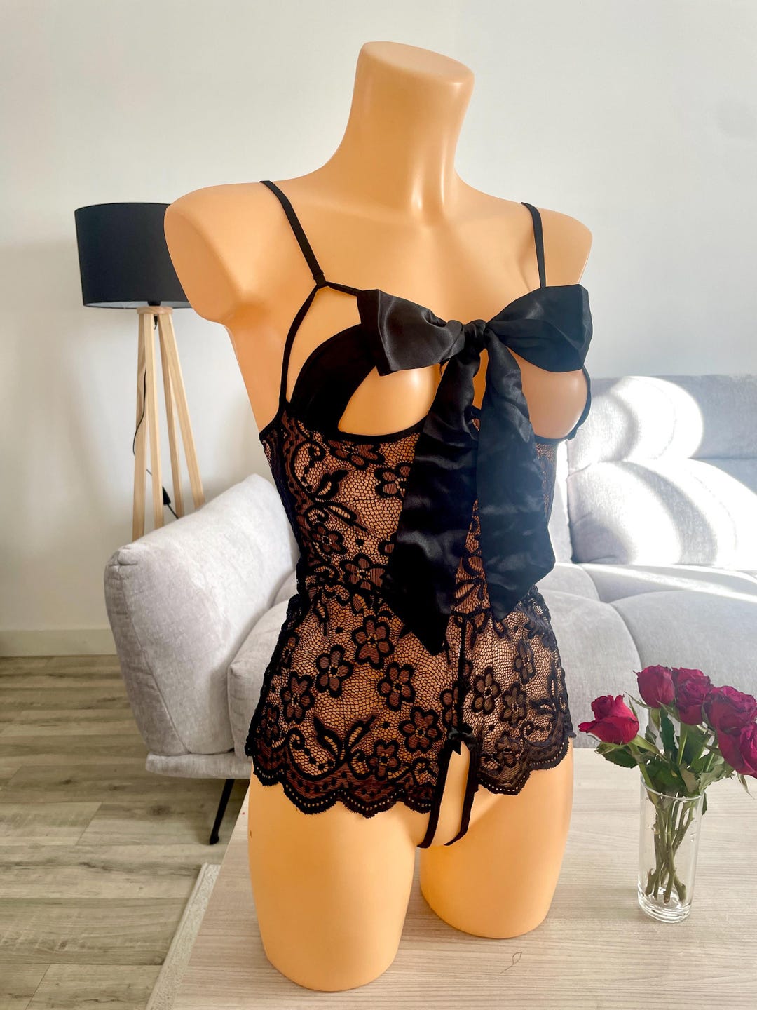 Bold Secrets Open Cup Bralette with Crotchless Thong