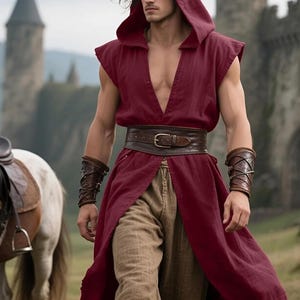 Linen-Look Hooded Surcoat: Medieval Ranger Cloak - LARP Renfaire Costume