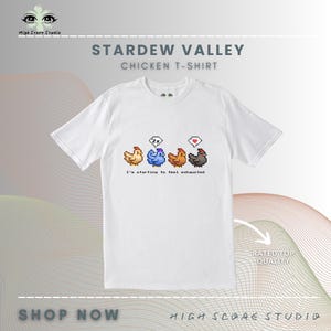 Stardew Valley Pixelated Chicken Unisex Softstyle T-Shirt, Cute Humorous Saying, Exhausted Tee, Farm Game Fan Gift, Funny Gamer Top