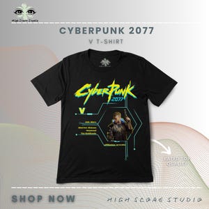 サイバーパンク2077 VキャラクターステータスユニセックスTシャツ、ゲーマーギフトTシャツ、トランプカードデザイン、ビデオゲームアパレル、ギークファッション